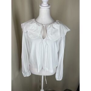 Zara White Peter Pan Collar Blouse Long Sleeve Size L